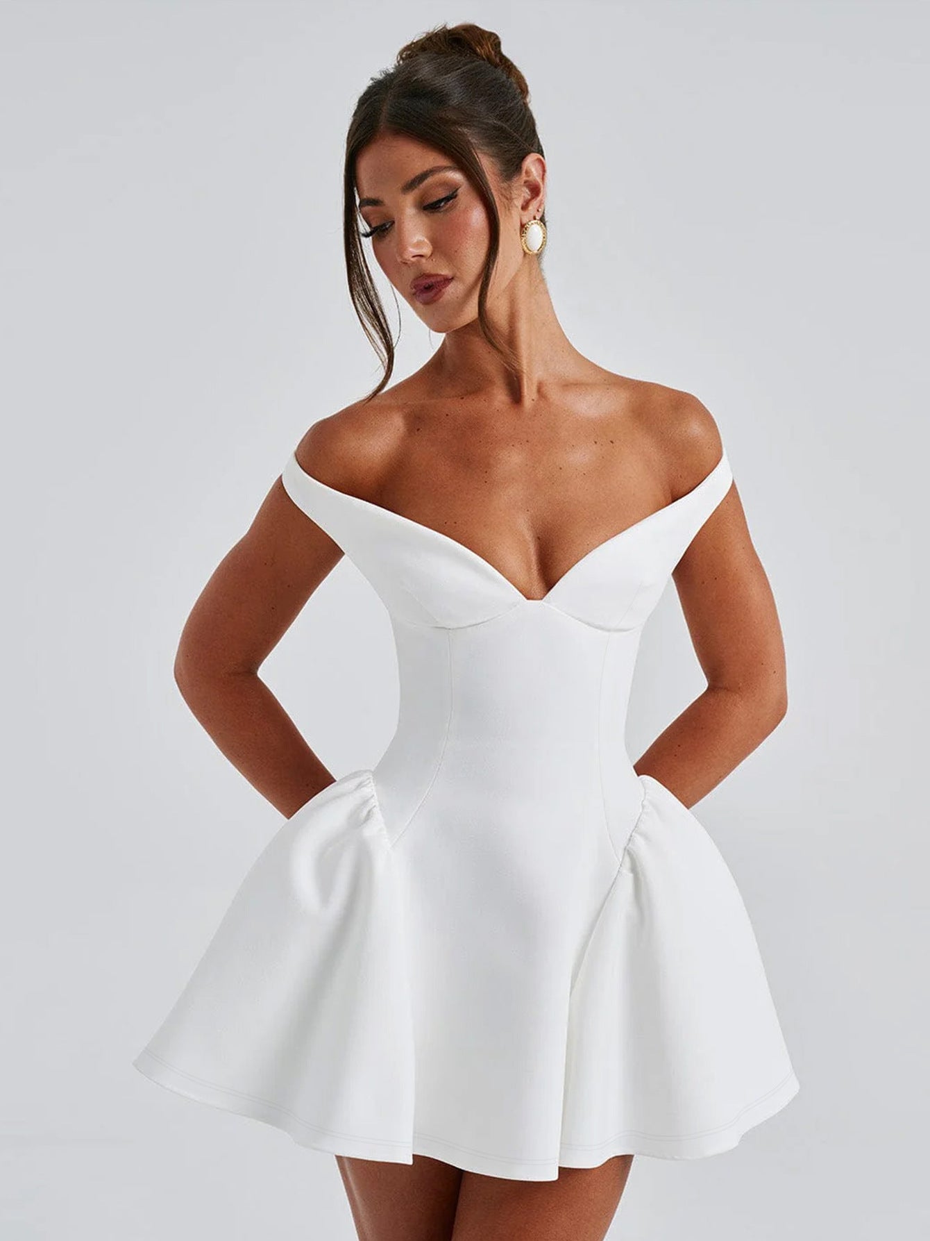 Ivory Empress Off-Shoulder Mini Dress