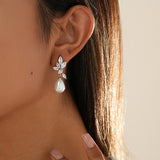 Pearl leaf earrings